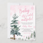 Invitation Pink Winter Wonderland Baby shower (Devant)