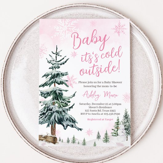 Invitation Pink Winter Wonderland Baby shower