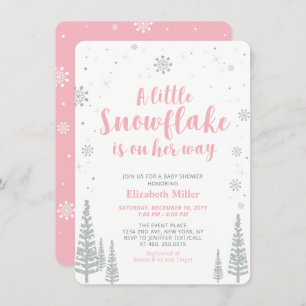 Invitation Pink Winter Wonderland, Baby shower fille