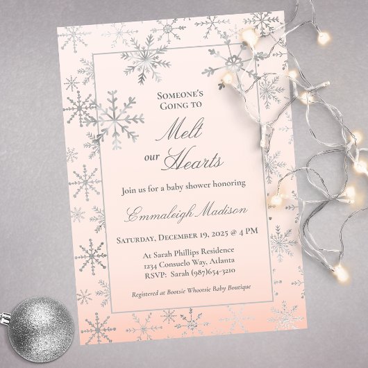 Invitation Pink Winter Wonderland Snowflake Baby shower