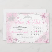 Invitation Pink Winter Wonderland Snowflake Enregistrer la da (Devant)