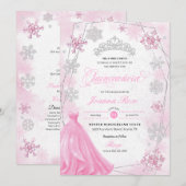 Invitation Pink Winter Wonderland Snowflake Quinceanera (Devant / Derrière)