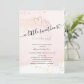 Invitation Pink x or Aquarelle Baby shower doux (Debout devant)
