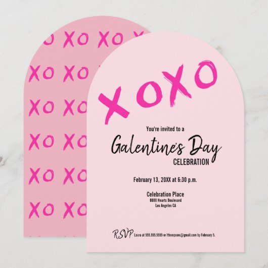 Invitation Pink XOXO Cute Galentine's Day Party (Devant / Derrière)