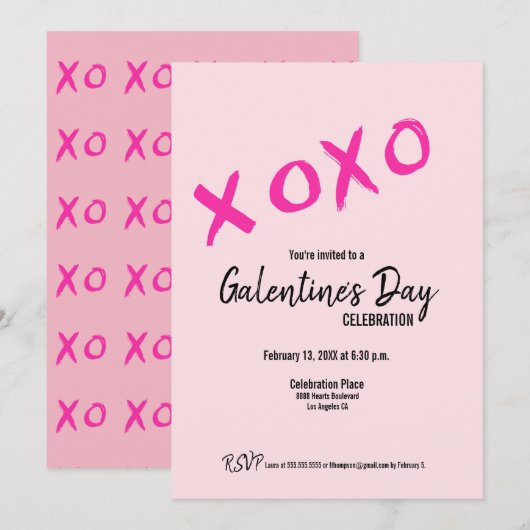 Invitation Pink XOXO Cute Galentine's Day Party (Devant / Derrière)