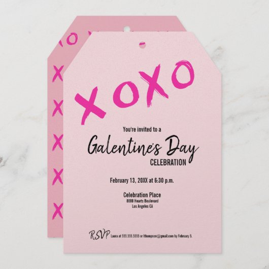 Invitation Pink XOXO Cute Galentine's Day Party (Devant / Derrière)