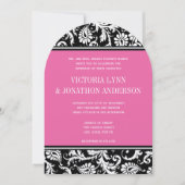 Invitation Pink Yarrow Monogramme Floral Mariage damassé (Devant)