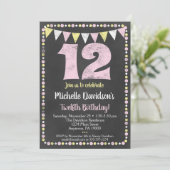Invitation Pink Yellow Chalkboard 12ème anniversaire Invitati (Debout devant)