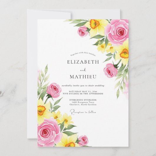Invitation Pink Yellow Jubilant Spring Wedding (Devant)