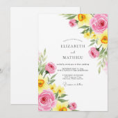 Invitation Pink Yellow Jubilant Spring Wedding (Devant / Derrière)