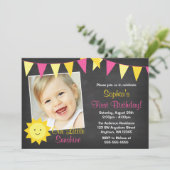 Invitation Pink Yellow Sunshine Chalkboard Photo Anniversaire (Debout devant)