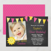 Invitation Pink Yellow Sunshine Chalkboard Photo Anniversaire (Devant / Derrière)