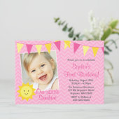 Invitation Pink Yellow Sunshine Photo Anniversaire (Debout devant)
