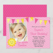 Invitation Pink Yellow Sunshine Photo Anniversaire (Devant / Derrière)
