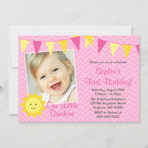 Invitation Pink Yellow Sunshine Photo Anniversaire
