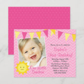 Invitation Pink Yellow Sunshine Photo Anniversaire (Devant / Derrière)