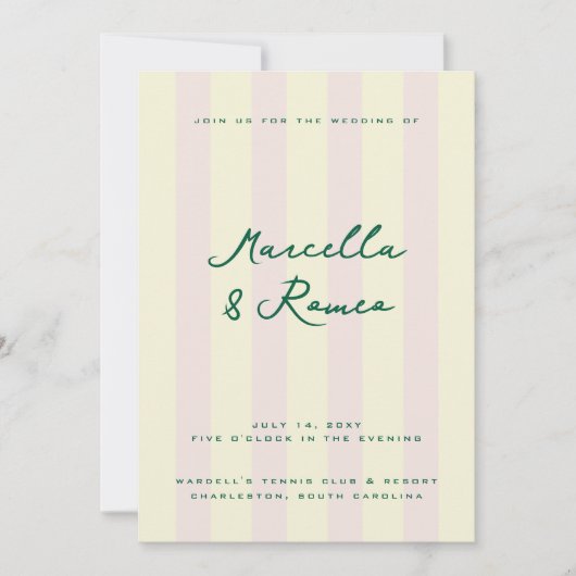 Invitation Pink Yellow Vertical Stripes Tennis Club (Devant)