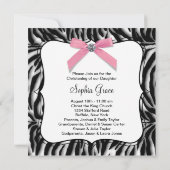 Invitation Pink Zebra Baby Girl Photo Christening (Dos)