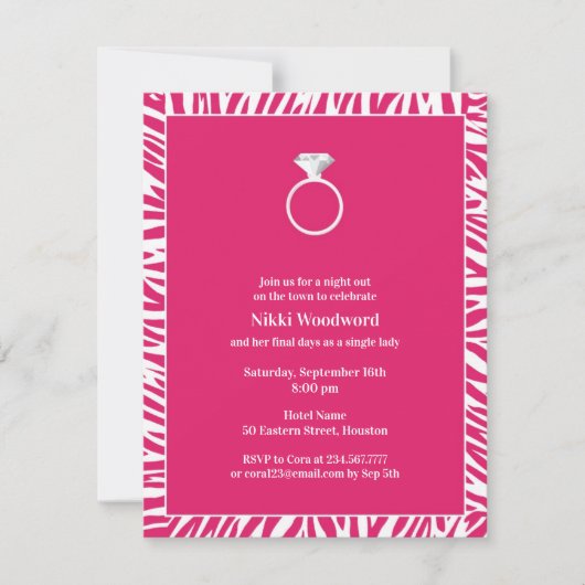 Invitation Pink Zebra Bachelorette Party Appartement Invitati (Devant)