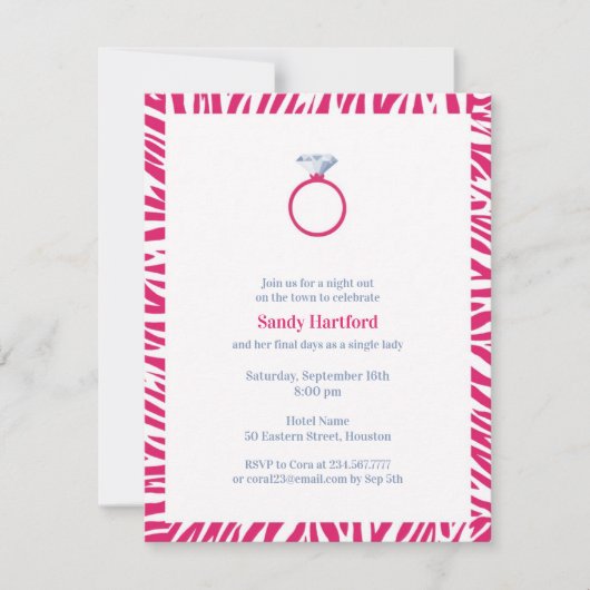 Invitation Pink Zebra Bachelorette Party Appartement Invitati (Devant)
