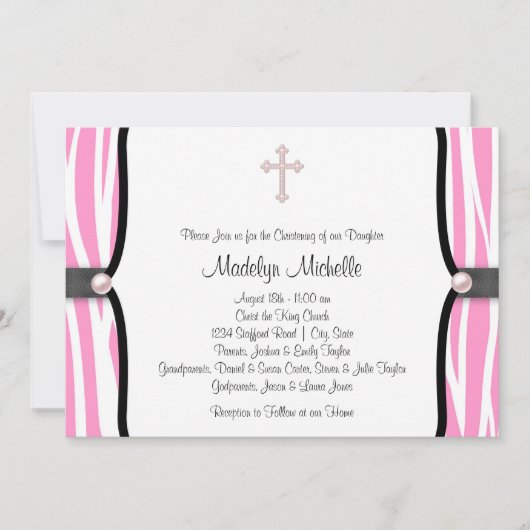 Invitation Pink Zebra Christening (Devant)