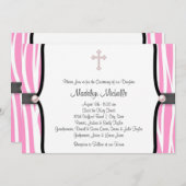 Invitation Pink Zebra Christening (Devant / Derrière)