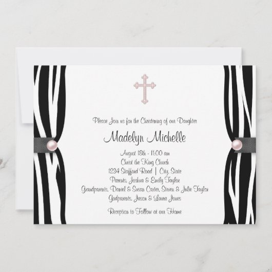 Invitation Pink Zebra Christening (Devant)