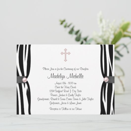 Invitation Pink Zebra Christening (Debout devant)