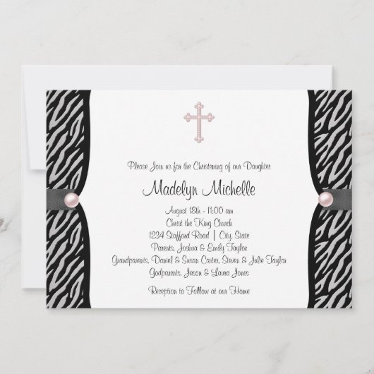 Invitation Pink Zebra Christening (Devant)