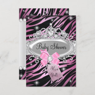 Invitation Pink Zebra Imprimer & Princess Tiara Baby shower