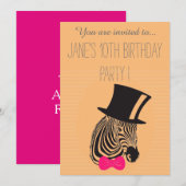 Invitation Pink Zebra jeune fille ou entre la fête d'annivers (Devant / Derrière)