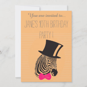 Invitation Pink Zebra jeune fille ou entre la fête d'annivers