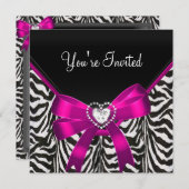 Invitation Pink Zebra Noir Blanc fête d'anniversaire (Devant / Derrière)