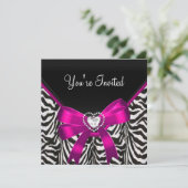 Invitation Pink Zebra Noir Blanc fête d'anniversaire (Debout devant)