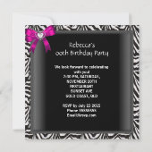 Invitation Pink Zebra Noir Blanc fête d'anniversaire (Dos)