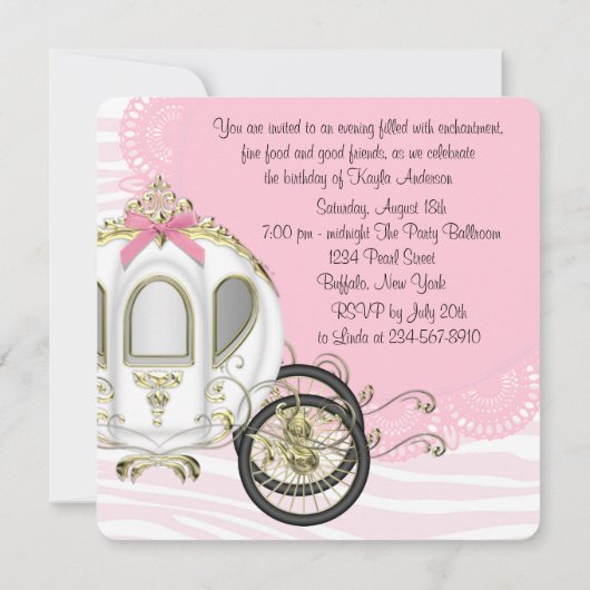 Invitation Pink Zebra Princess Anniversaire (Dos)