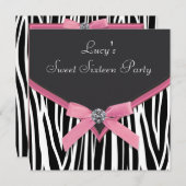 Invitation Pink Zebra Sweet 16 Anniversaire (Devant / Derrière)