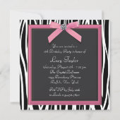Invitation Pink Zebra Sweet 16 Anniversaire (Dos)