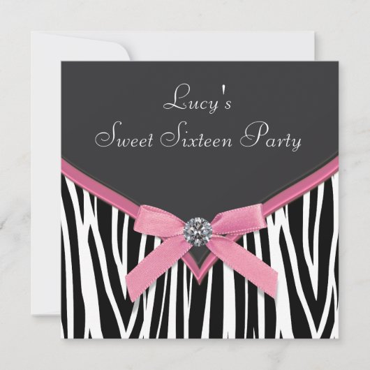 Invitation Pink Zebra Sweet 16 Anniversaire (Devant)