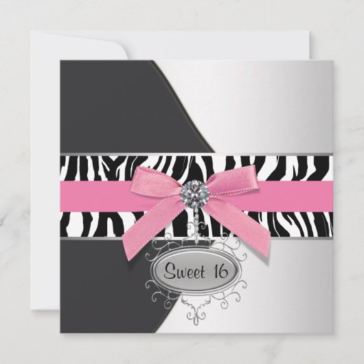 Invitation Pink Zebra Sweet 16 Anniversaire (Devant)