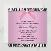 Invitation Pink Zebra Sweet 16 Anniversaire (Dos)