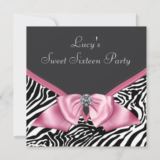 Invitation Pink Zebra Sweet 16 Anniversaire (Devant)