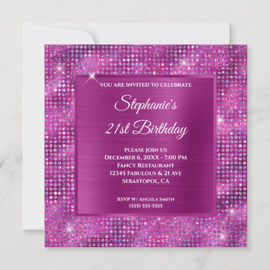 Invitation Pinkish Purple Diamond Studded Foil 21e anniversai (Devant)