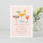 Invitation Pinky Coctails Moderne Blush Hello 21 21E Annivers (Debout devant)