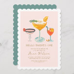 Invitation Pinky Coctails Moderne Blush Hello 21 21E Annivers<br><div class="desc">Pinky Coctails Moderne Blush Hello 21 21E Anniversaire</div>