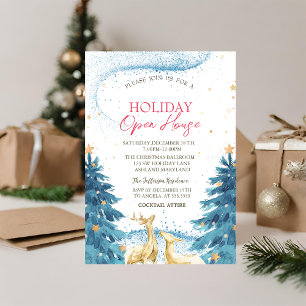 Invitation Pins Bleus Reindees Holiday Open House
