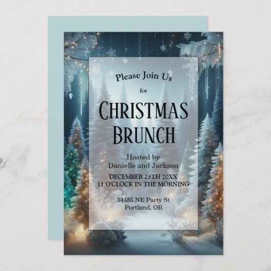 Invitation Pins congelés en hiver Lumineuse Brunch de Noël (Devant / Derrière)