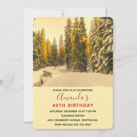 Invitation Pins couverts de neige Forêt Photo Anniversaire (Devant)