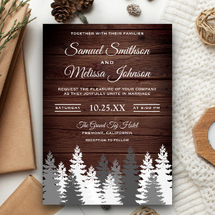Invitation Pins couverts de neige Mariage rustique en bois In