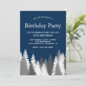 Invitation Pins couverts de neige Marine Bleu fête d'annivers (Debout devant)